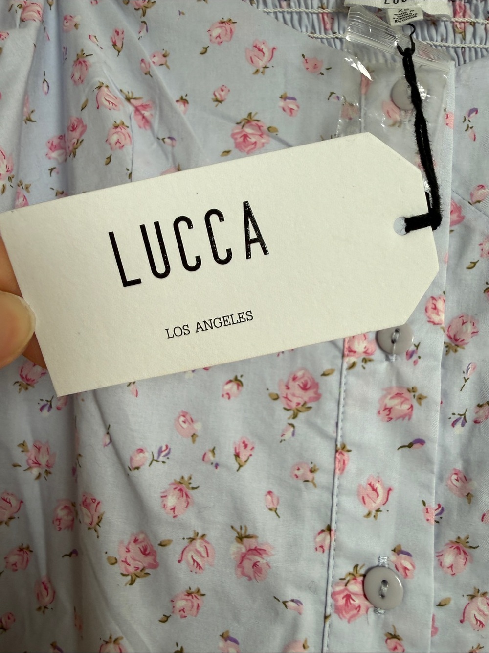 Lucca Los Angeles Blue Pink Floral Puff Sleeve Top Cottagecore | NWT Size XS - Picture 12 of 13